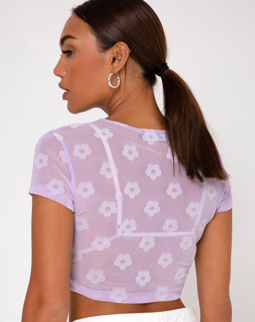 Image de Tiney Crop Tee en Lilas Mesh Daisy White Flock