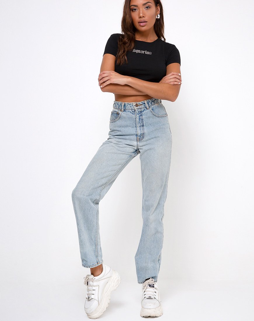Image de Tiney Crop Tee en noir Aquarius Diamante