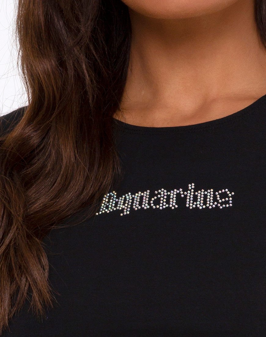 Image de Tiney Crop Tee en noir Aquarius Diamante