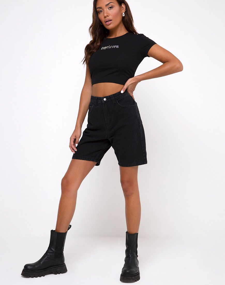 Image de Tiney Crop Top Tee in Black Capricorn Diamante by Motel