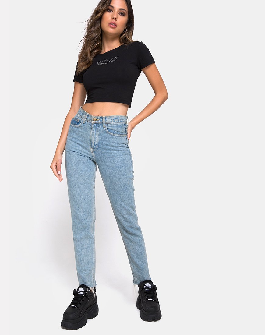 Image de Tiney Tee en noir avec Angel Heart Diamante