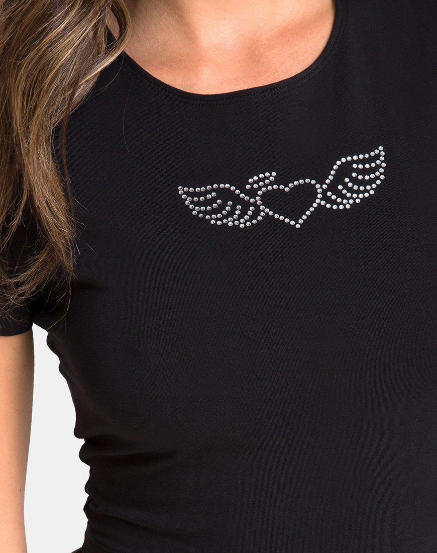 Image de Tiney Tee en noir avec Angel Heart Diamante