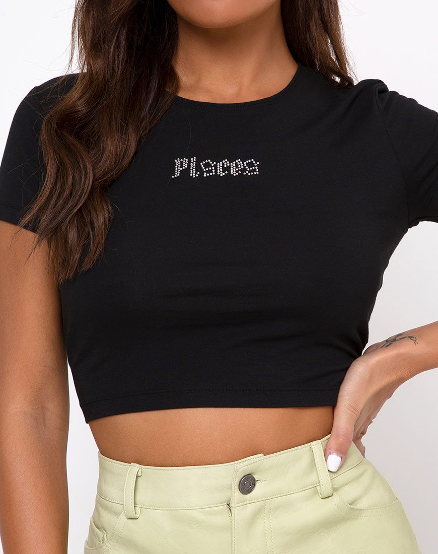 Tiney Crop Tee en noir 'Pisces' Diamante