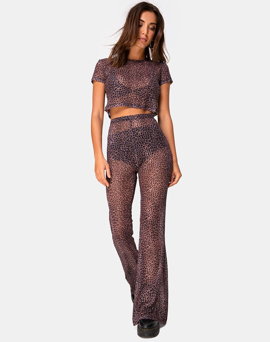 Image de Herlom Pantalon évasé en maille léopard rouge
