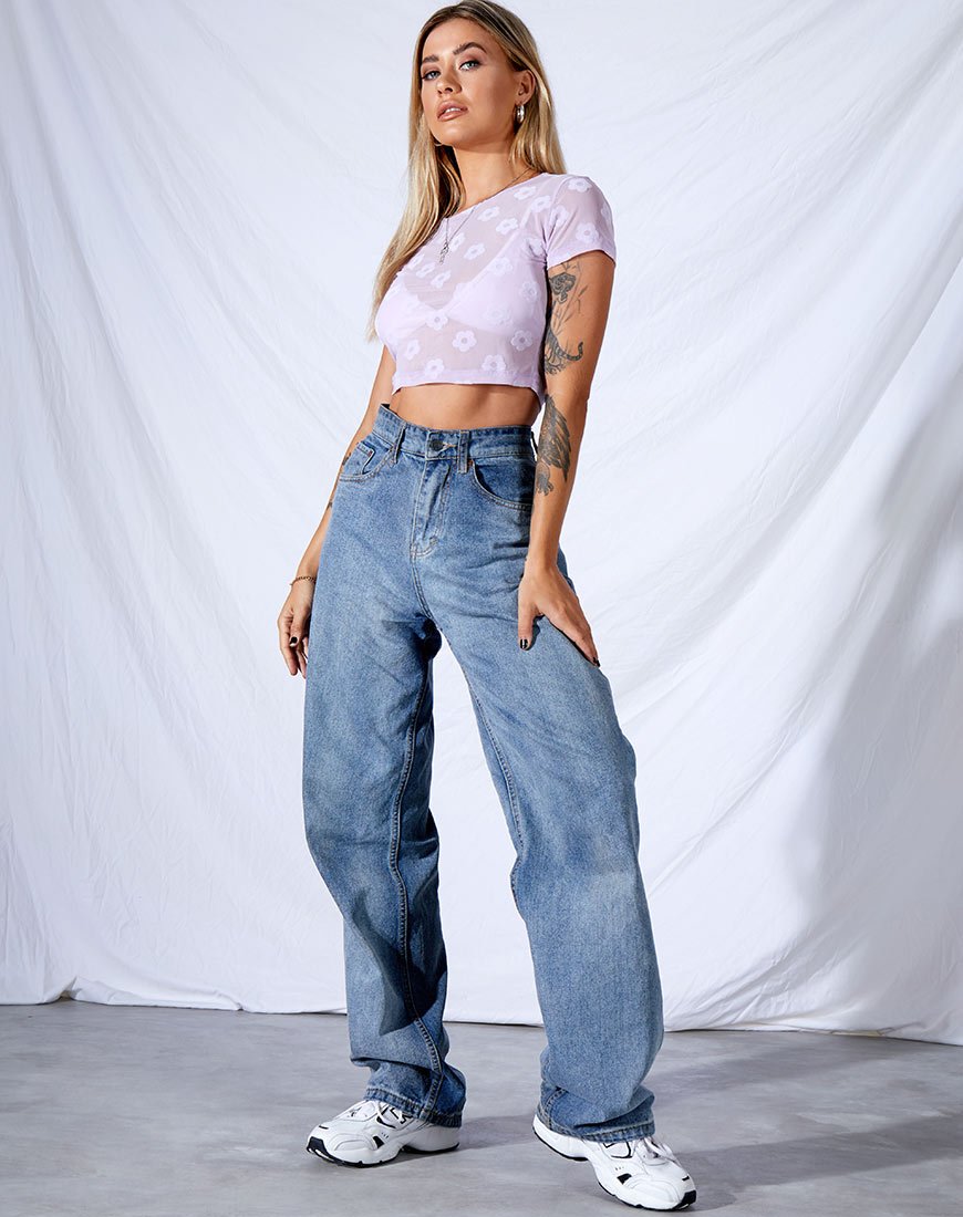 Image de Tiney Crop Tee en Lilas Mesh Daisy White Flock