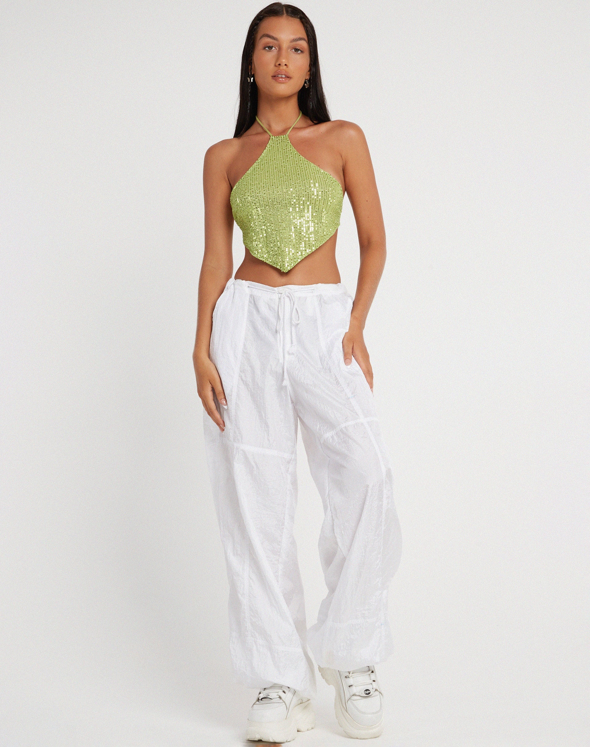 image de Tinimi Crop Top in Drape Sequin Lime Green