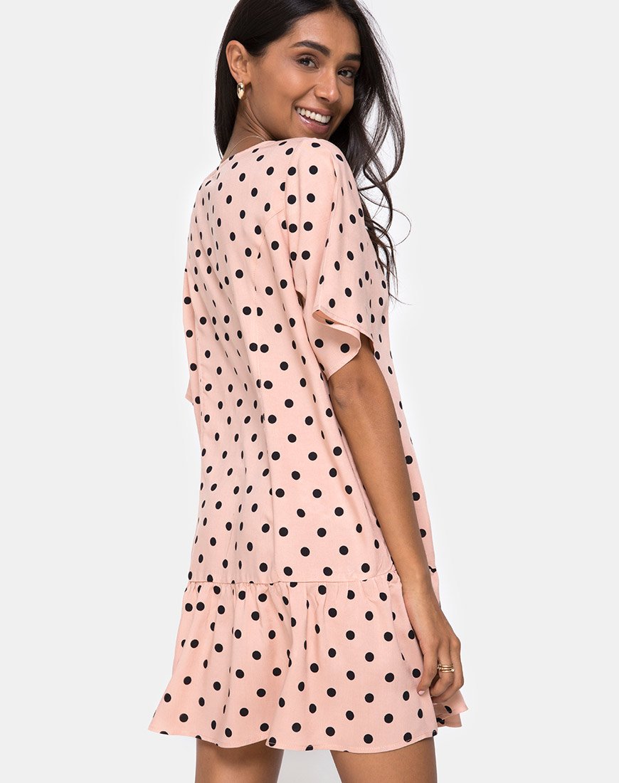 Image of Tisha Babydoll Dress in New Polka Nude Black