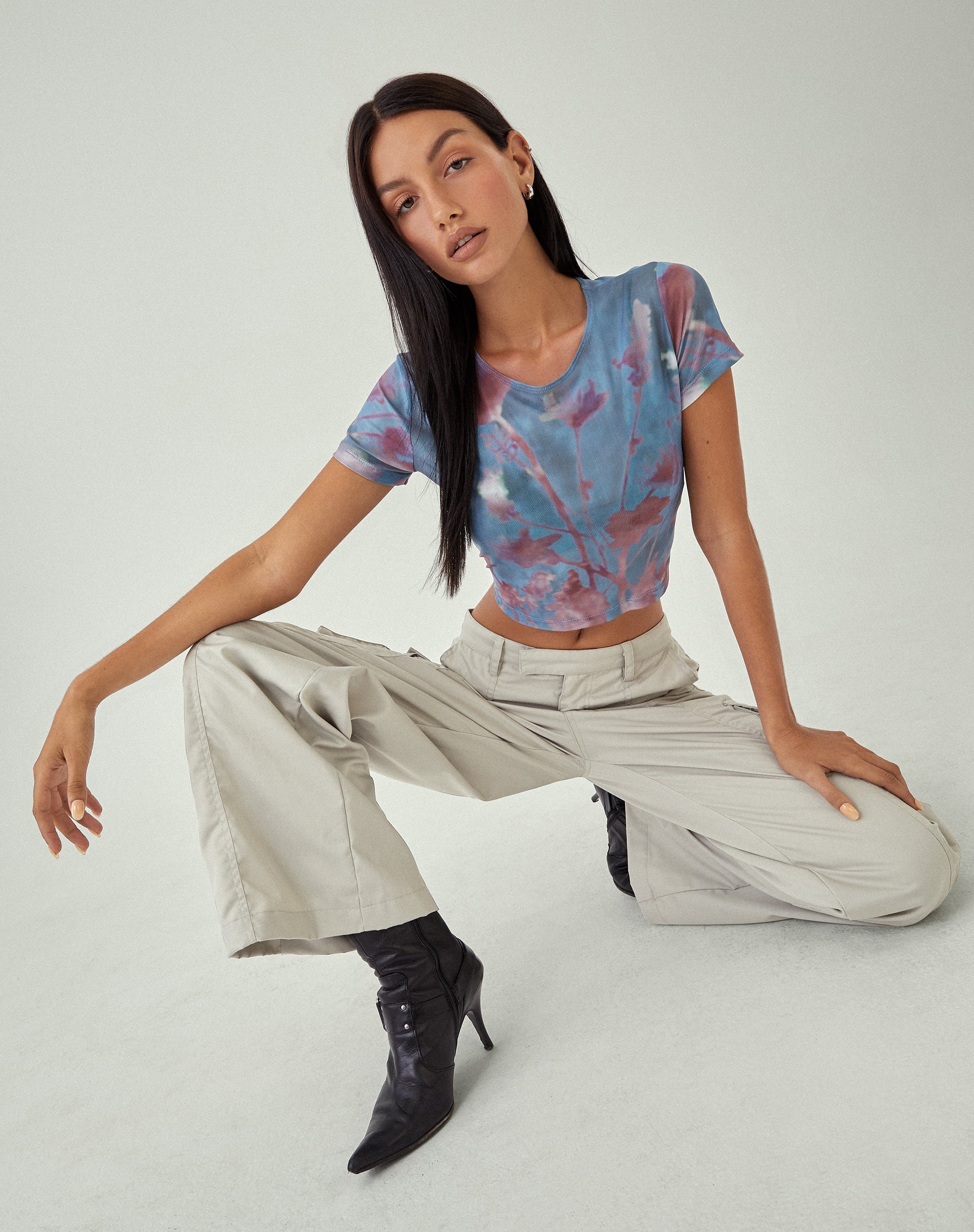 Image de MOTEL X JACQUIE Top imprimé Tonia en Lumen Mesh Blue