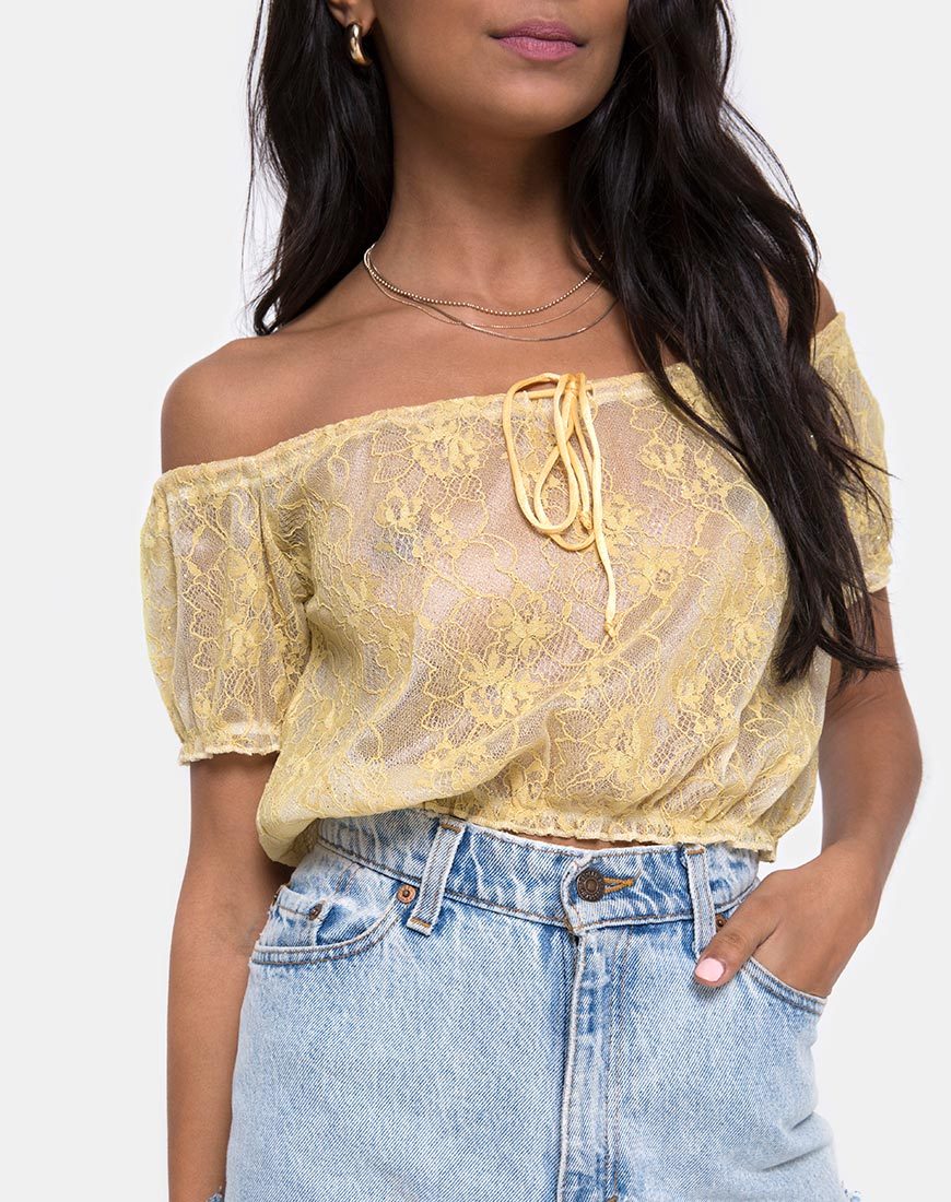 Image de Eva Crop Top in Pastel Lace Lemon