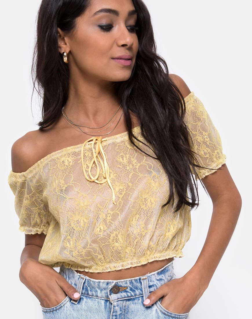 Image de Eva Crop Top in Pastel Lace Lemon