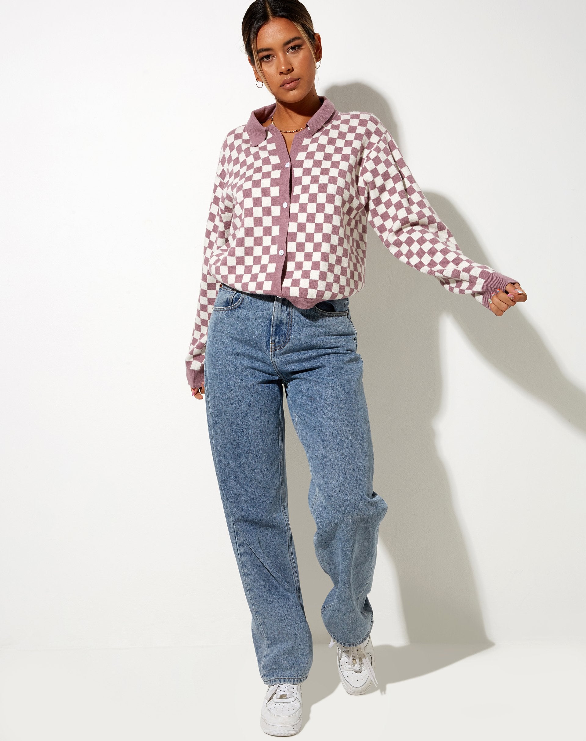 Image de Topy Cardi in Check Lilac Cream