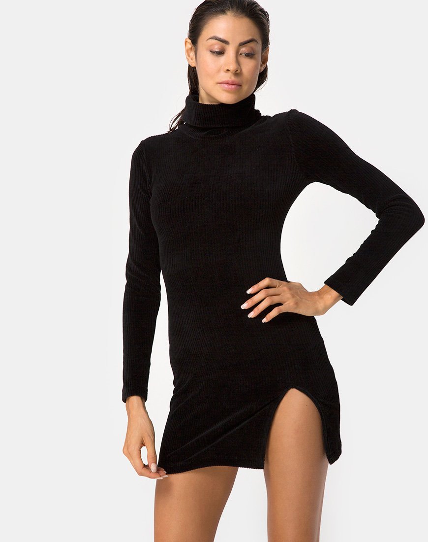 Robe Tor en velours côtelé noir