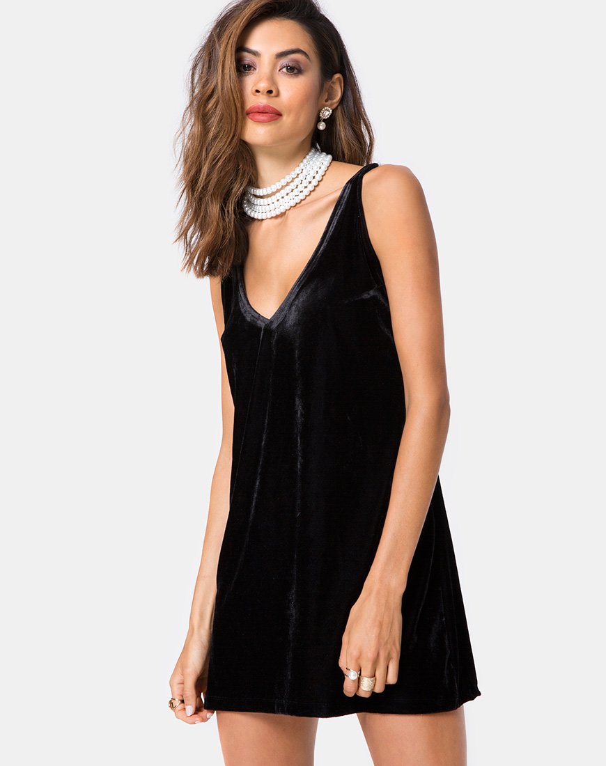 Robe Tori en velours perlé noir