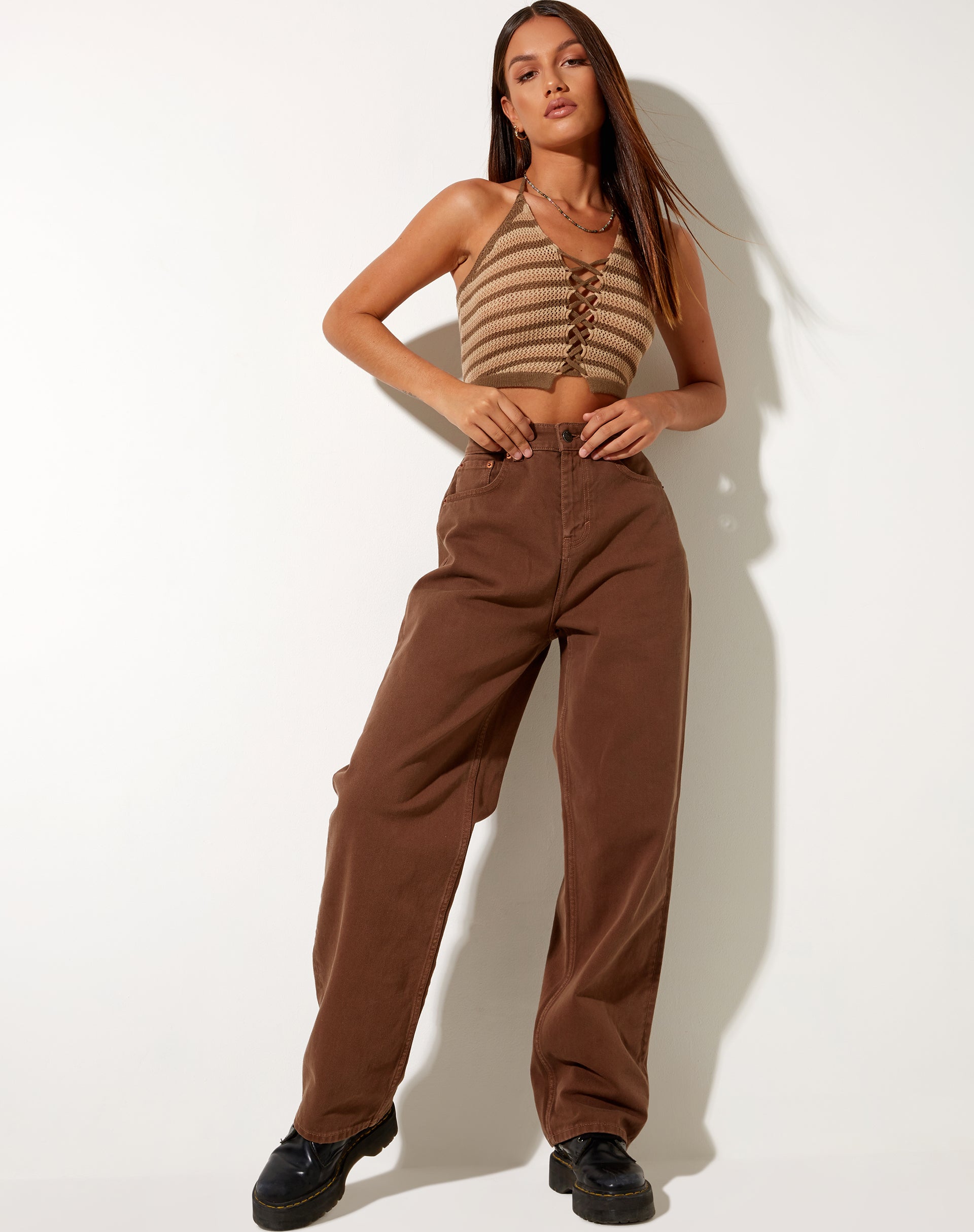 Image de Trina Crop Top in Crochet Mini Stripe Khaki
