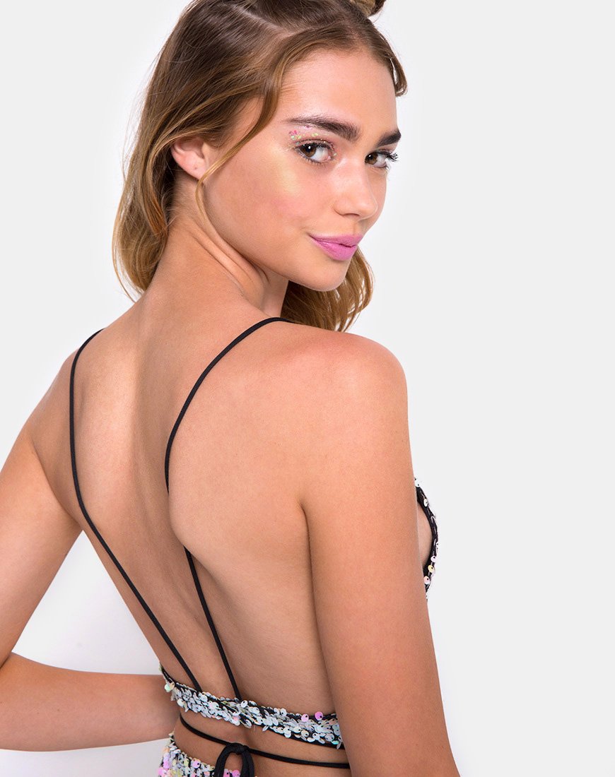 Image de Truman Crop Top en Fishcale Sequin Iridescent Black Pearl