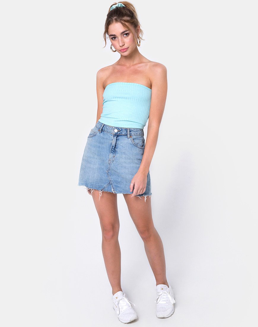 Image of Tube Top in Ribbed Powder Blue
