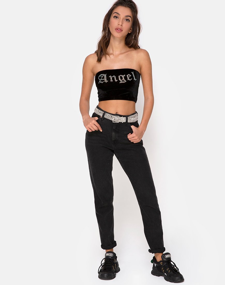 Image du haut de forme en noir avec Angel Diamante Hot Fix