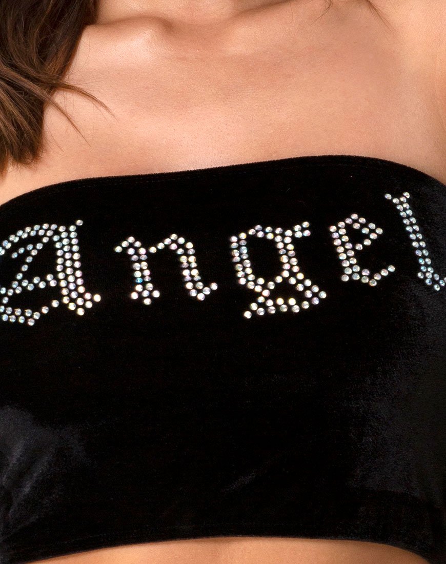 Image du haut de forme en noir avec Angel Diamante Hot Fix