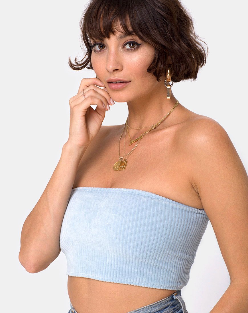 Top tube en maille duveteuse Baby Blue