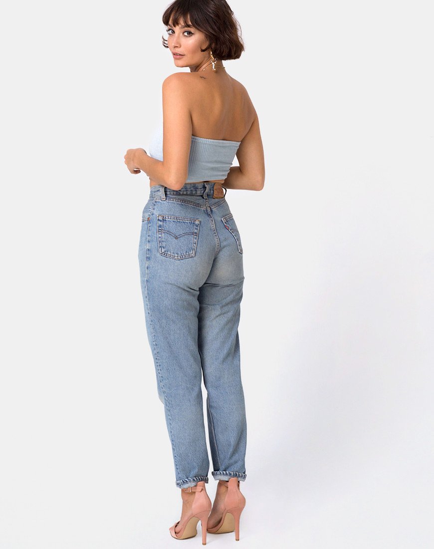 Image of Tube Top in Fluffy Knit Baby Blue