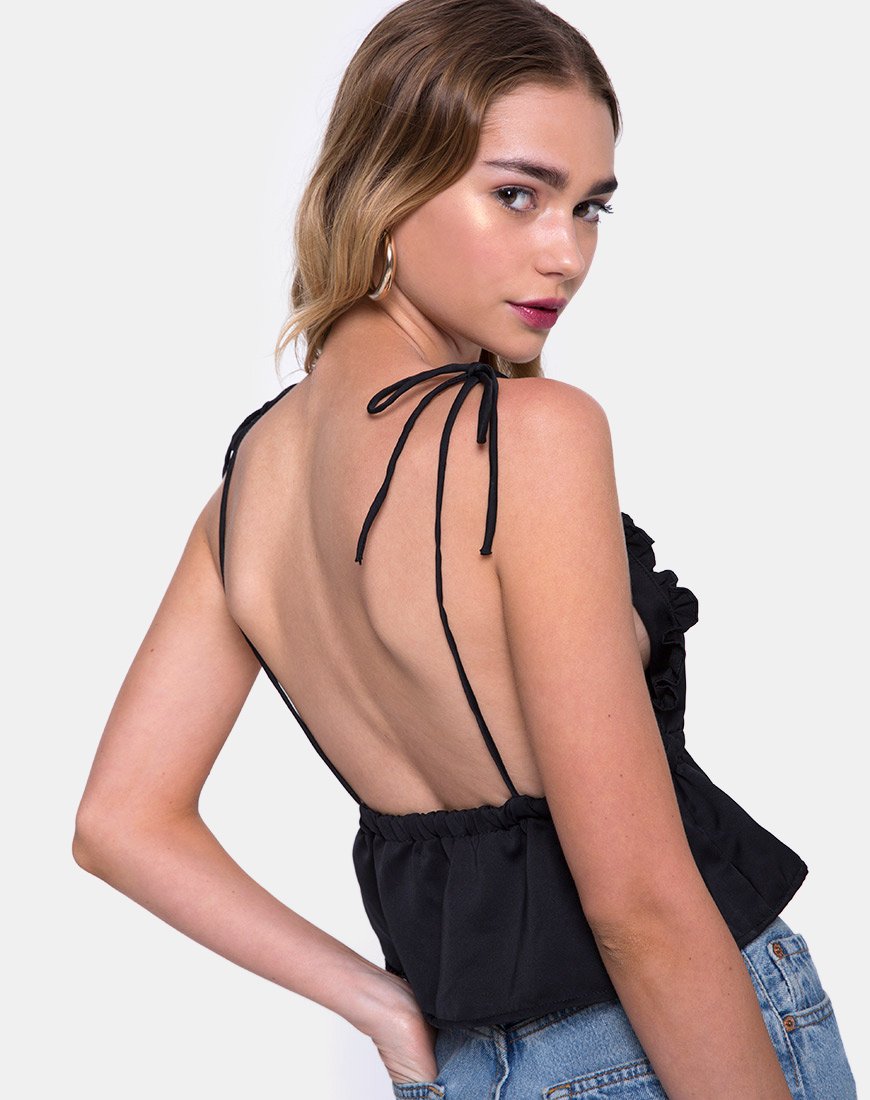 Top bralette Tyrell, noir satiné