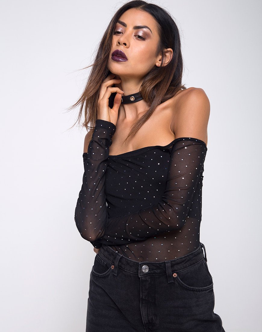 Image de Nomi Bodice Off The Shoulder en Net Crystal Black