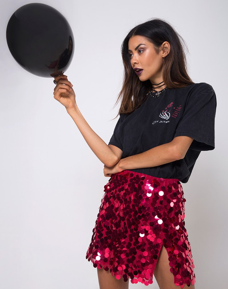 Image de la jupe Helena en rouge Cherry Disc Sequin