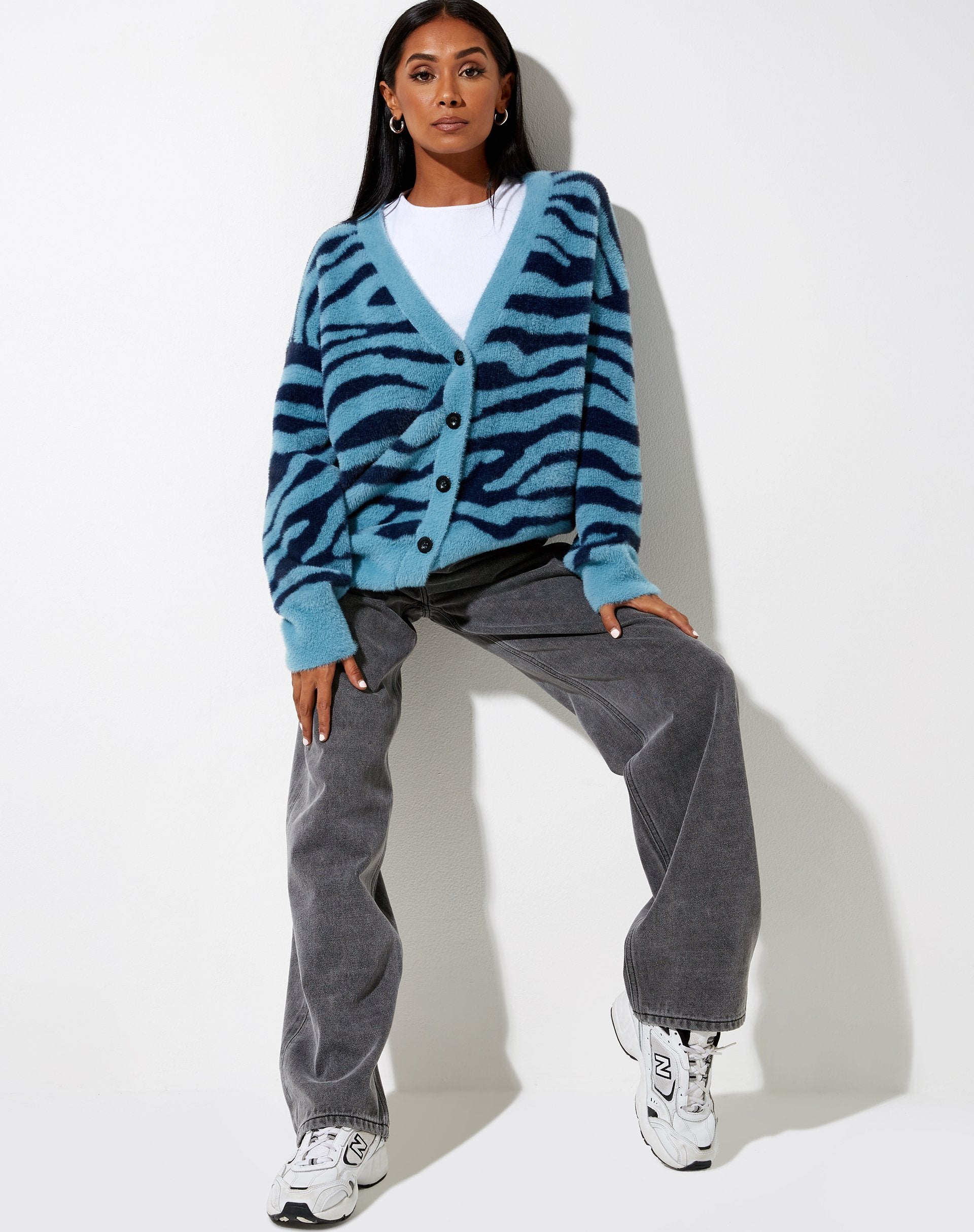 Image of Uriela Cardi in Knit Zebra Blue and Navy