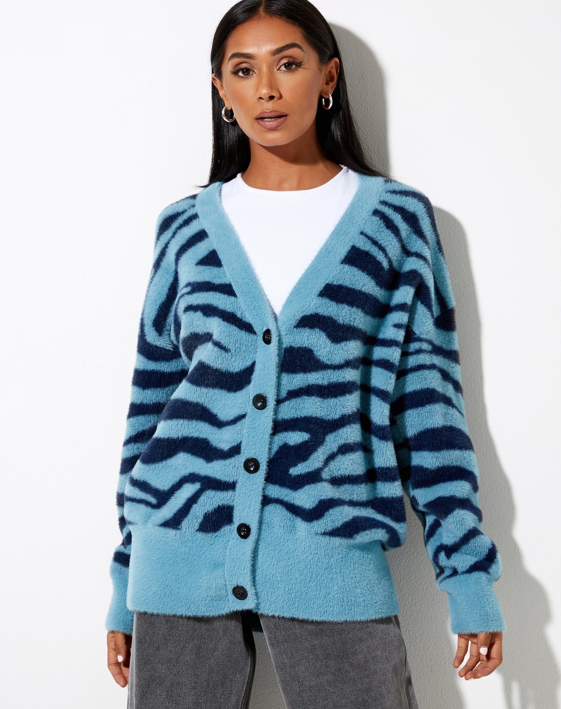 Image of Uriela Cardi in Knit Zebra Blue and Navy