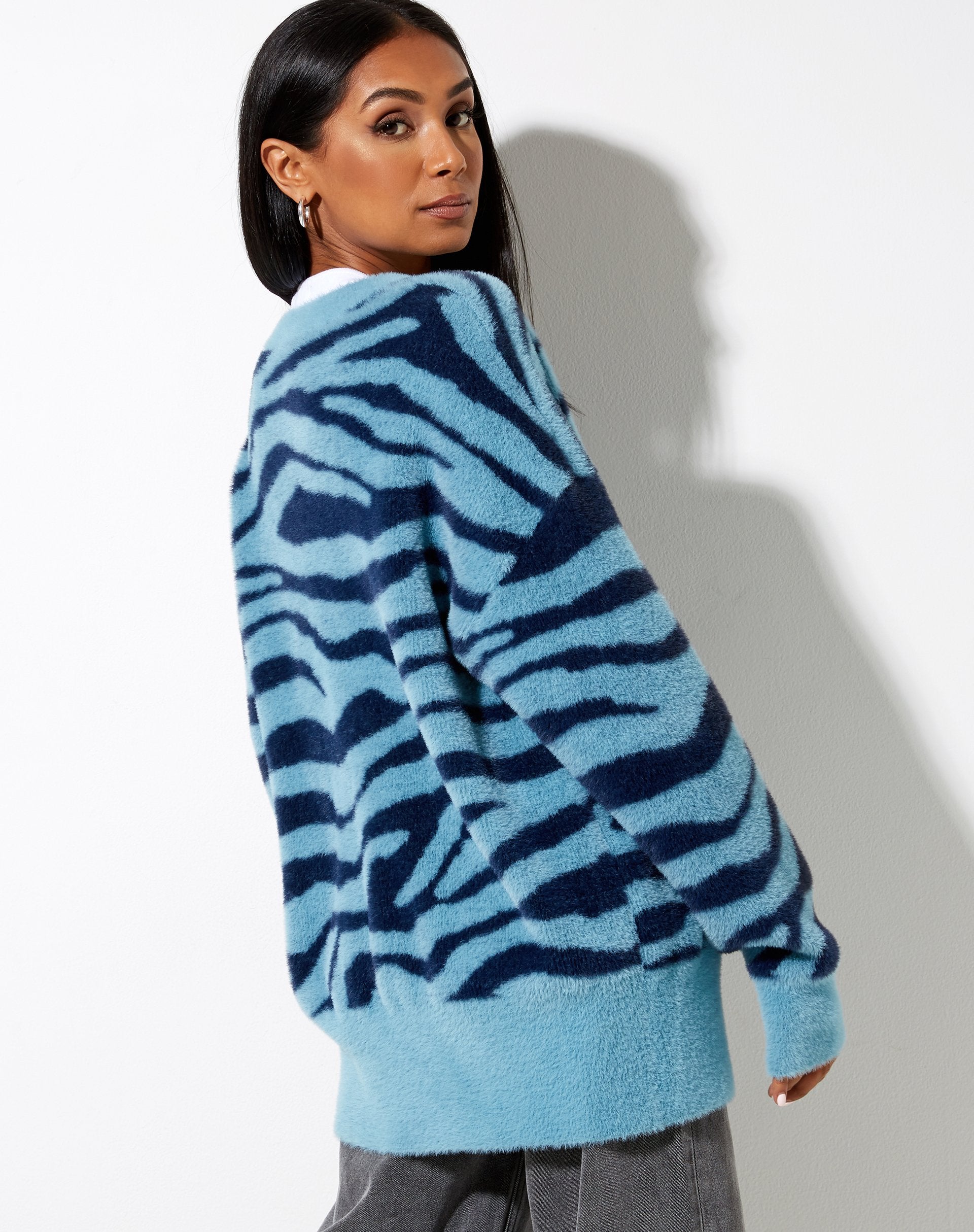 Image of Uriela Cardi in Knit Zebra Blue and Navy