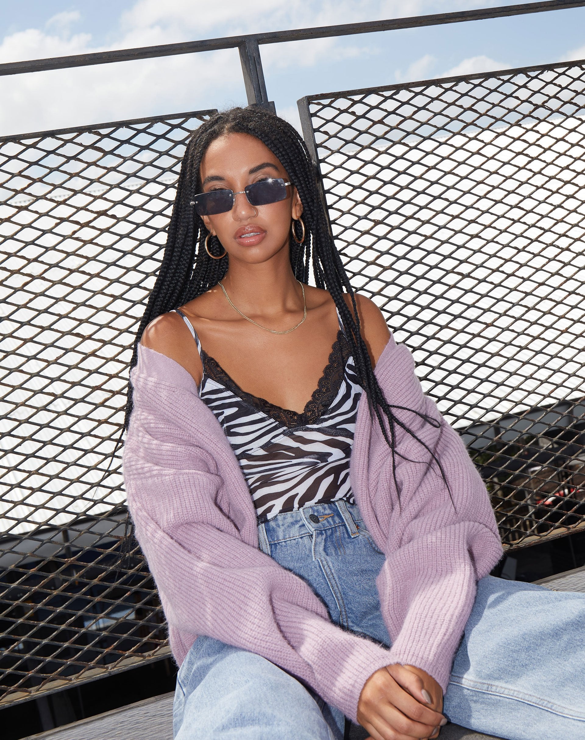 Image of Yenika Crop Top in Wavey Zebra Black and White with Lace