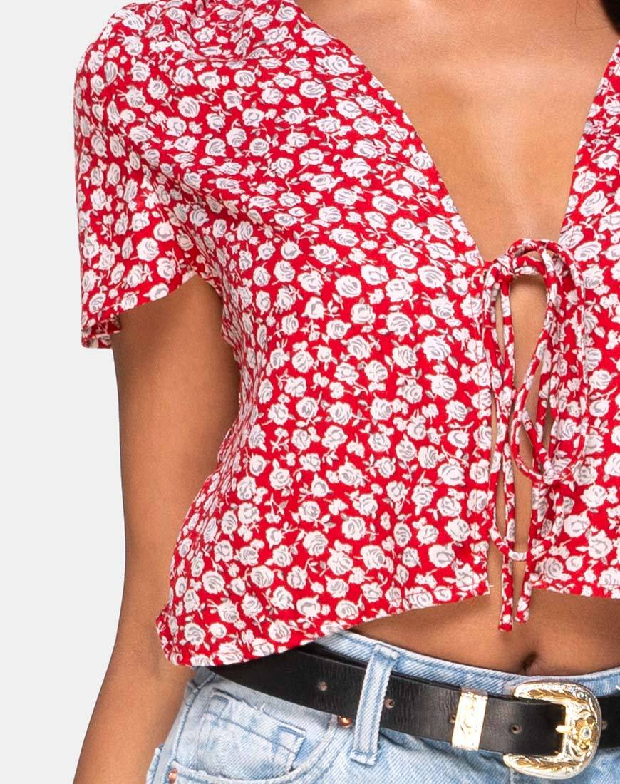 Image of Vaco Blouse in Ditsy Red Rose and Silver
