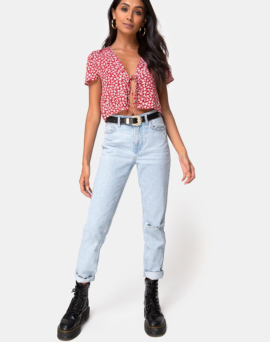 Image of Vaco Blouse in Ditsy Red Rose and Silver