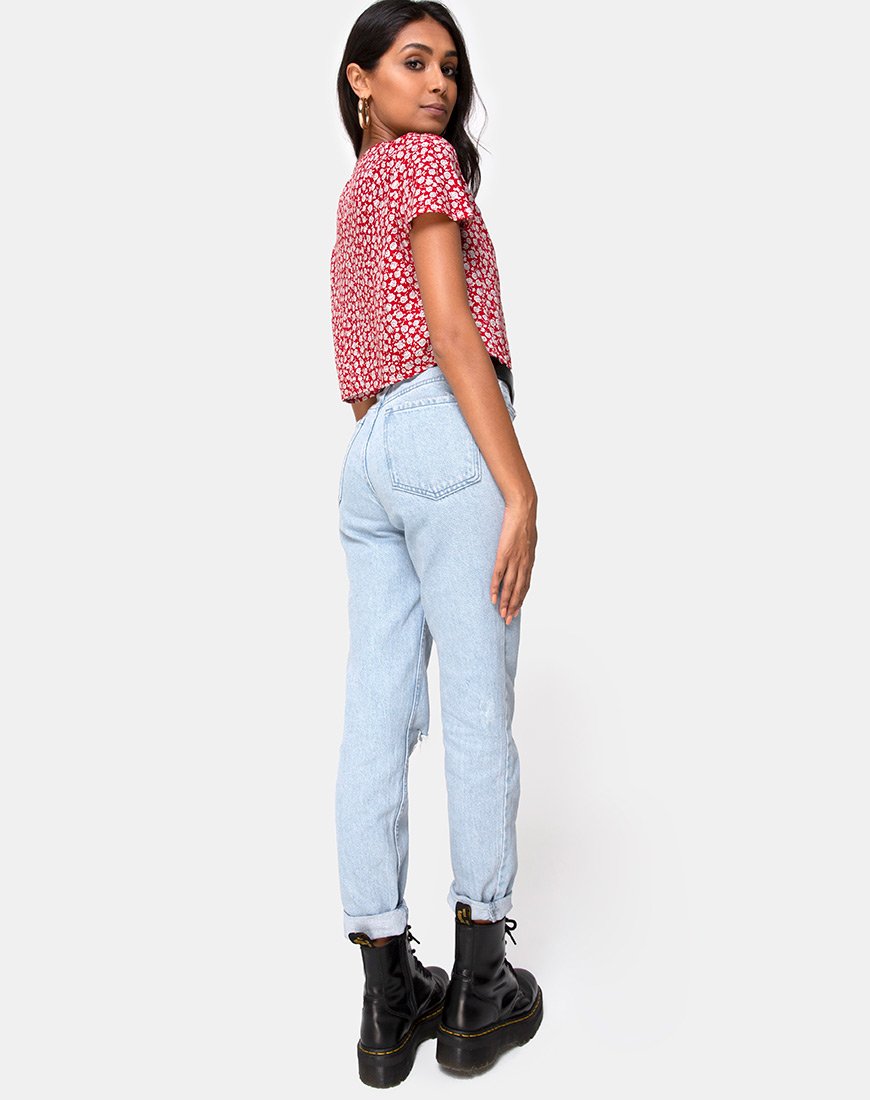 Image of Vaco Blouse in Ditsy Red Rose and Silver