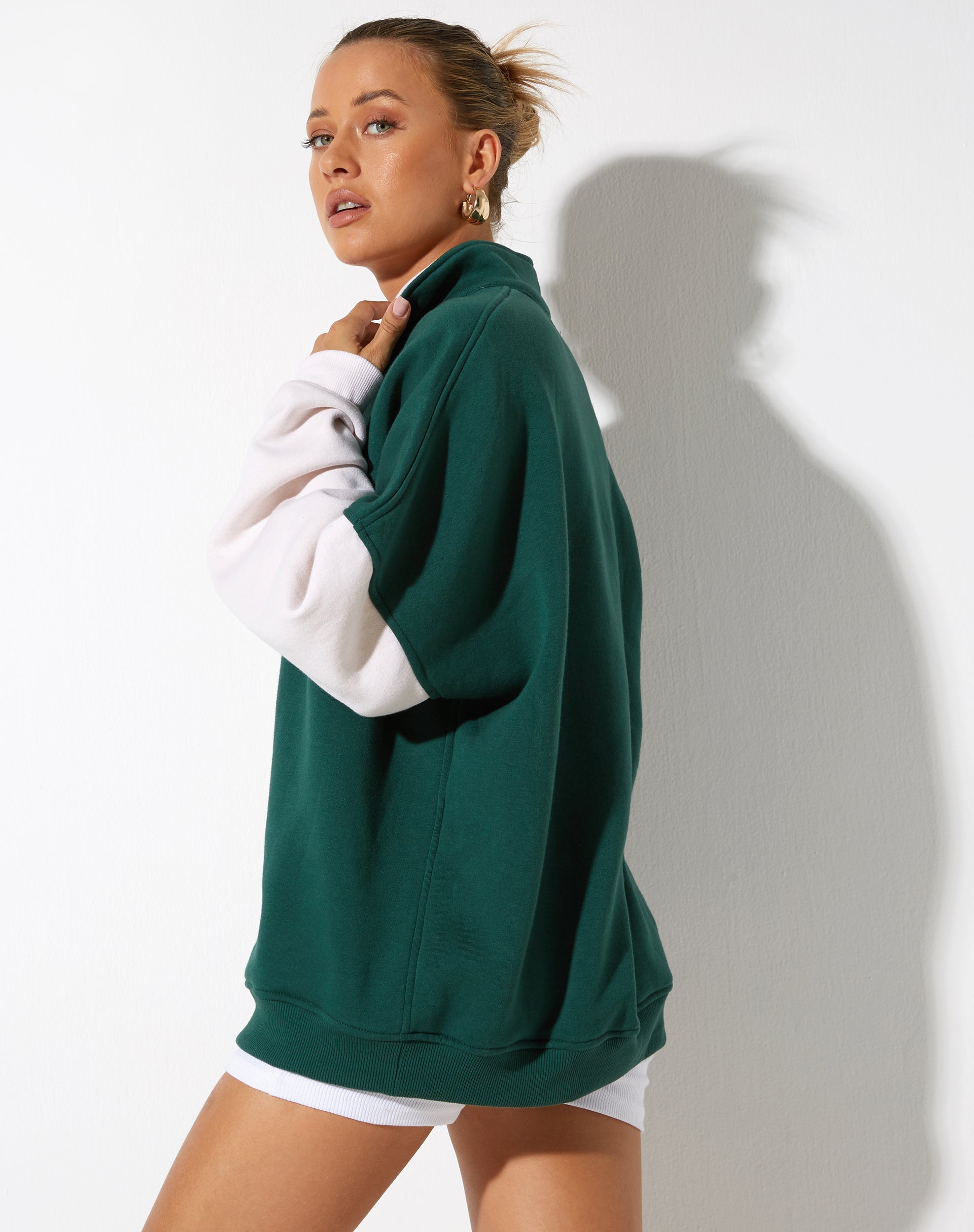 image de Varsity Oversized Jacket in Forest Green Winter White Sport Society