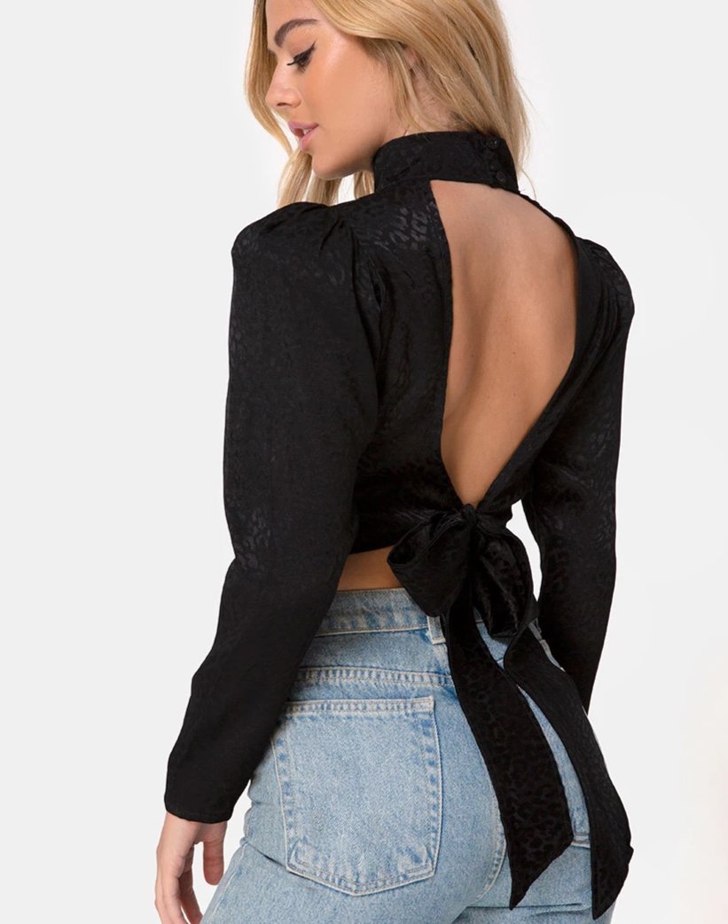 Jasty Crop Top en satin Cheetah Black