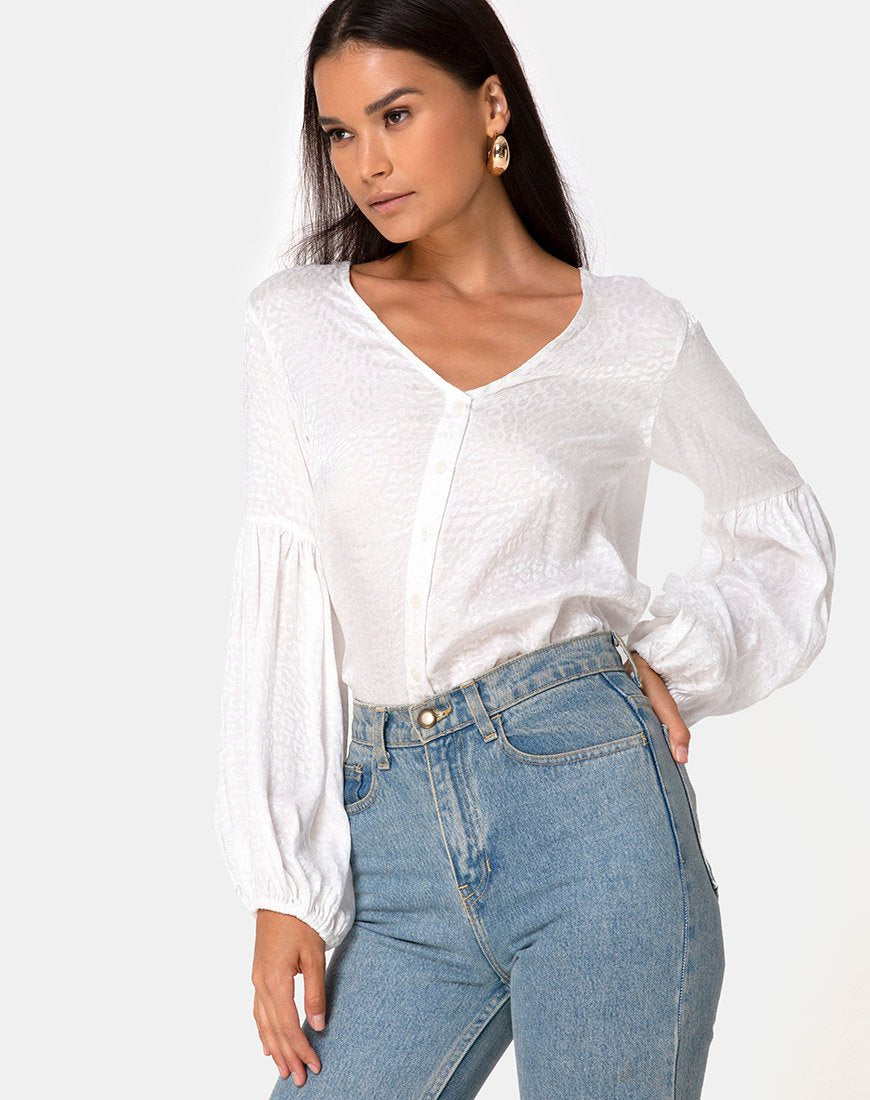 Top Vautier en satin Cheetah Ivory