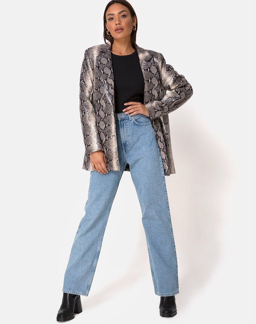 Image de Verra Blazer oversize en PU Beige Snake