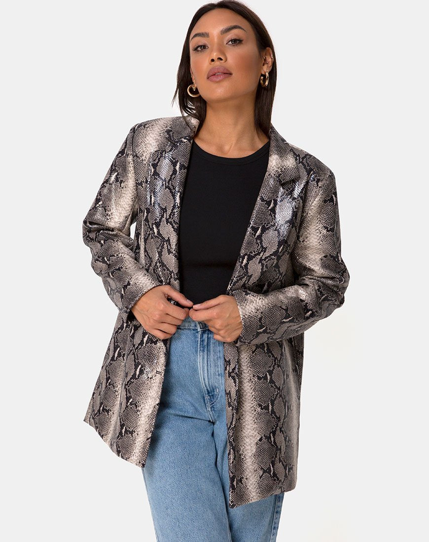 Image de Verra Blazer oversize en PU Beige Snake