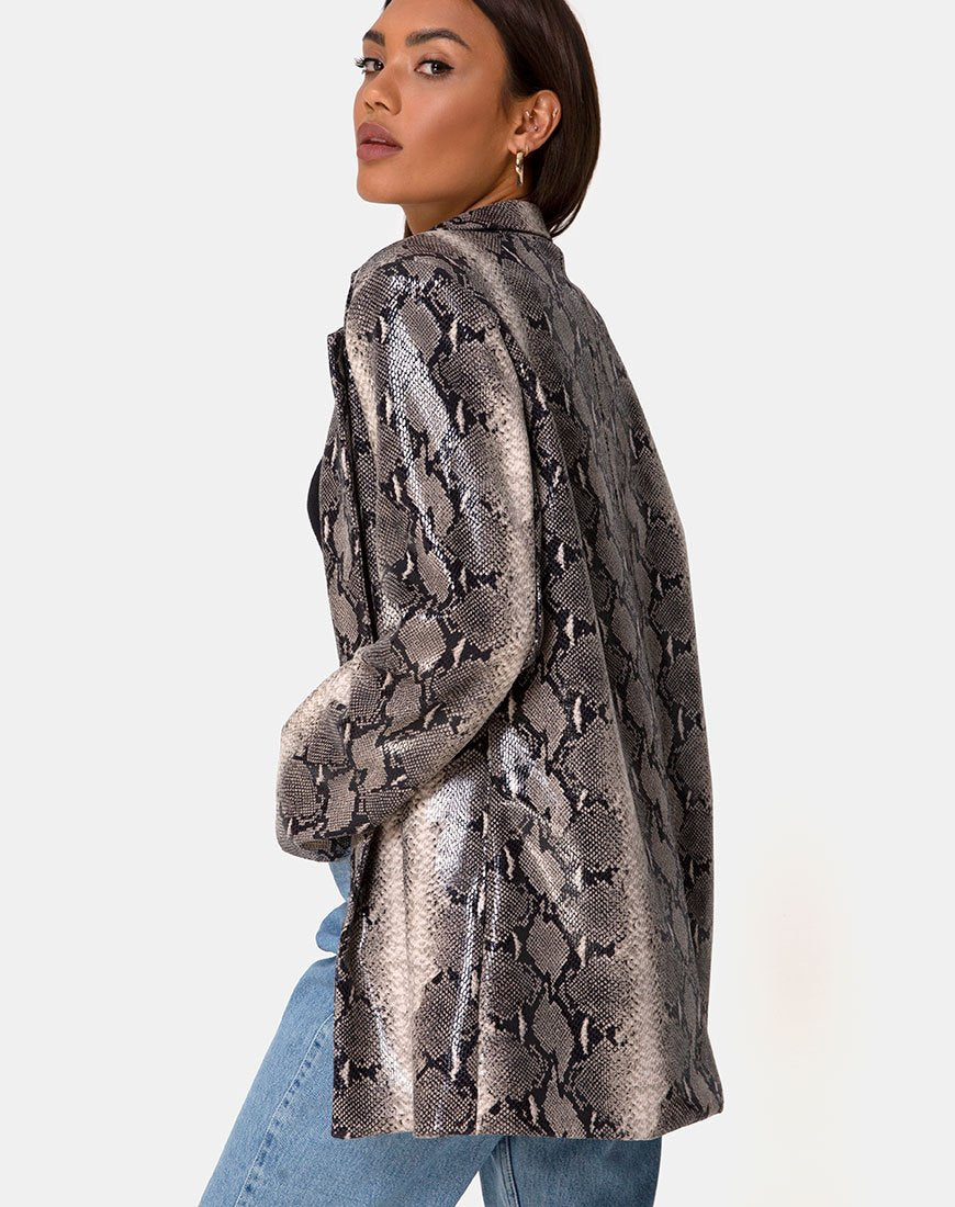 Image de Verra Blazer oversize en PU Beige Snake
