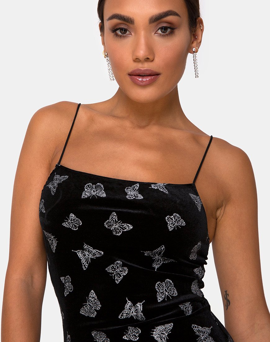 Image de Verdina Robe noire avec papillon pailleté