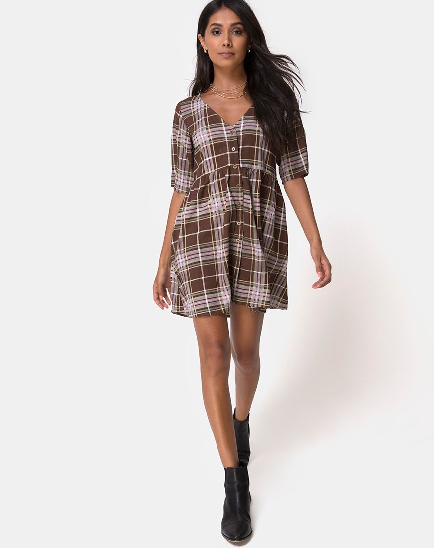 Image de Verren Babydoll Dress in Tartan Brown