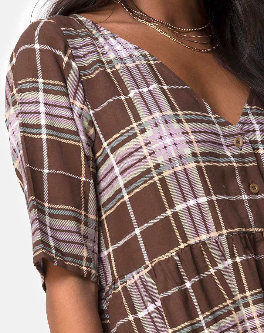 Image de Verren Babydoll Dress in Tartan Brown