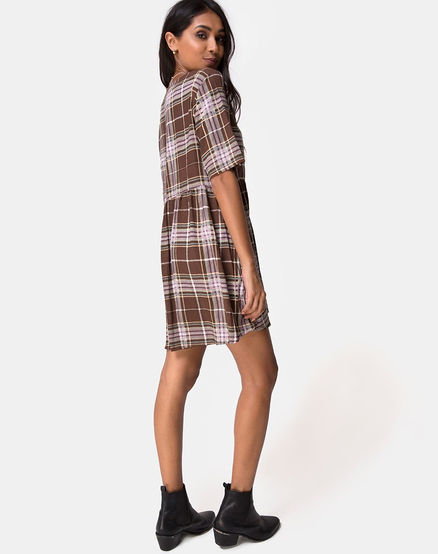 Image de Verren Babydoll Dress in Tartan Brown