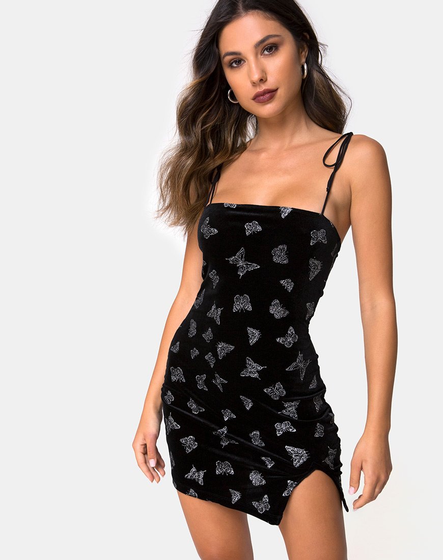 Image de la robe Verso en noir avec papillon pailleté