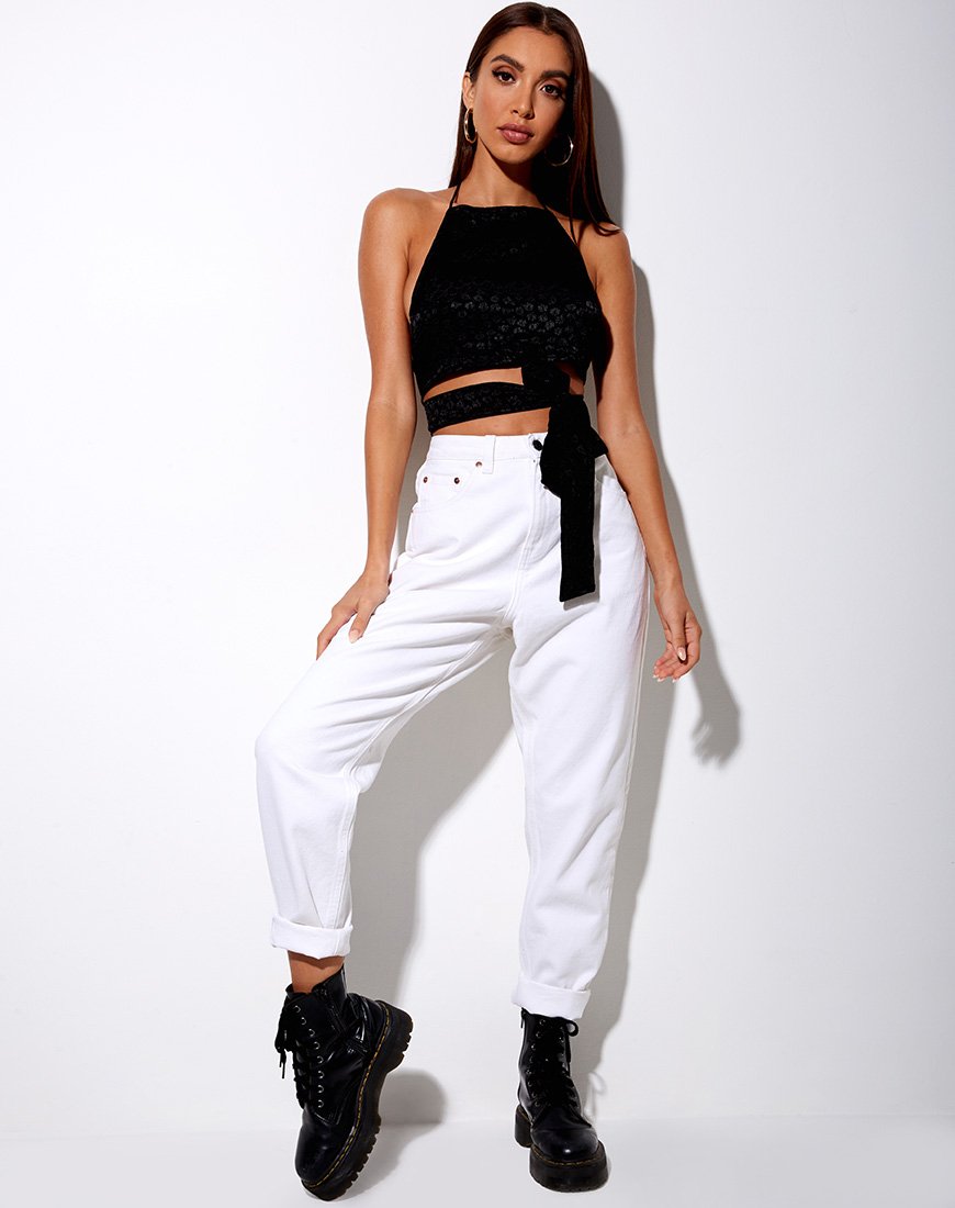Image de Vhan Crop Top in Satin Ditsy Rose Black