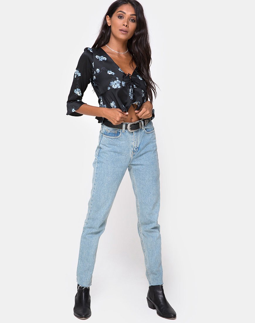 Image de Vinequa Top in Satin Mono Flower Black