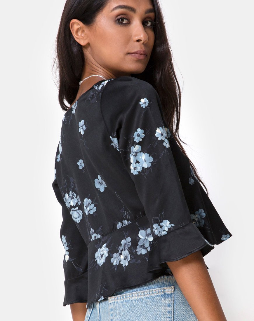 Top Vinequa en satin Mono Flower Black