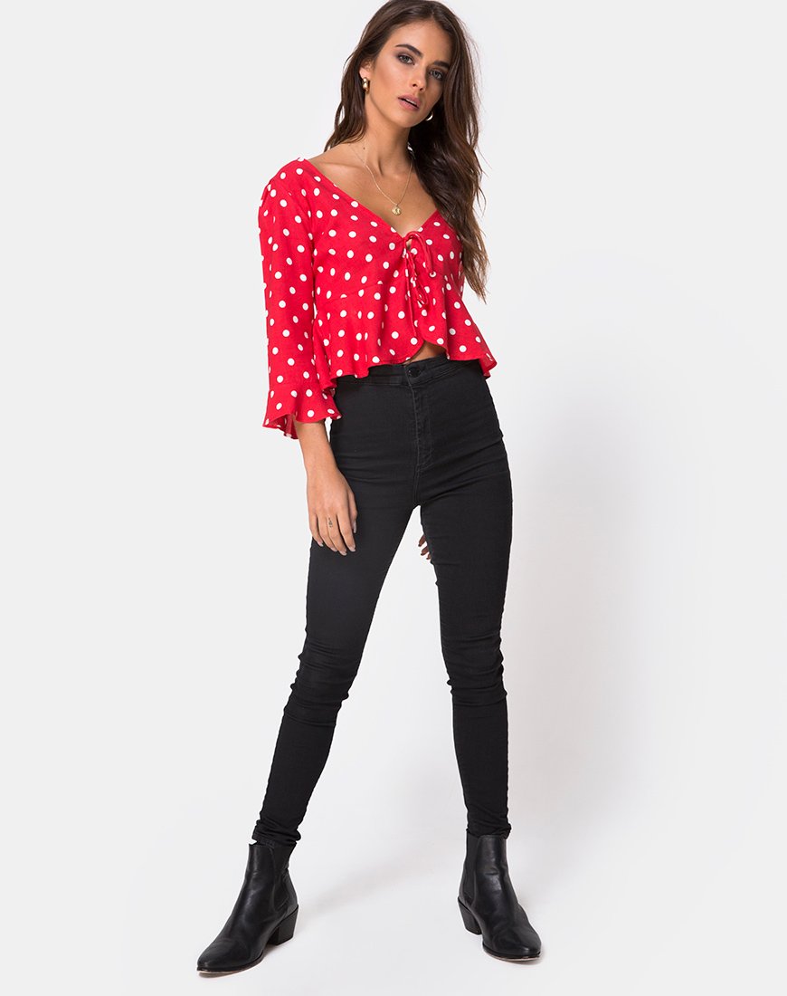 Image de Vinequa Top in Medium Polka Red and White