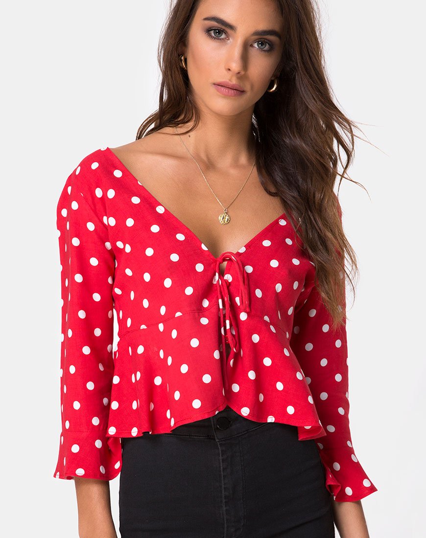 Top Vinequa en rouge et blanc polka moyen